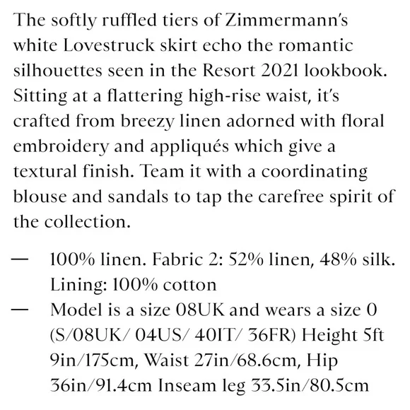 Zimmermann Lovestruck Skirt $950 sold out Size 0 - Picture 9 of 9